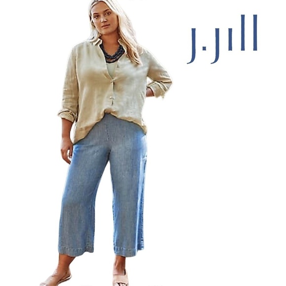 J. Jill Love Linen Sky Blue Cropped Wide Leg Pants Trousers Earth Friendly Capri - Picture 1 of 9